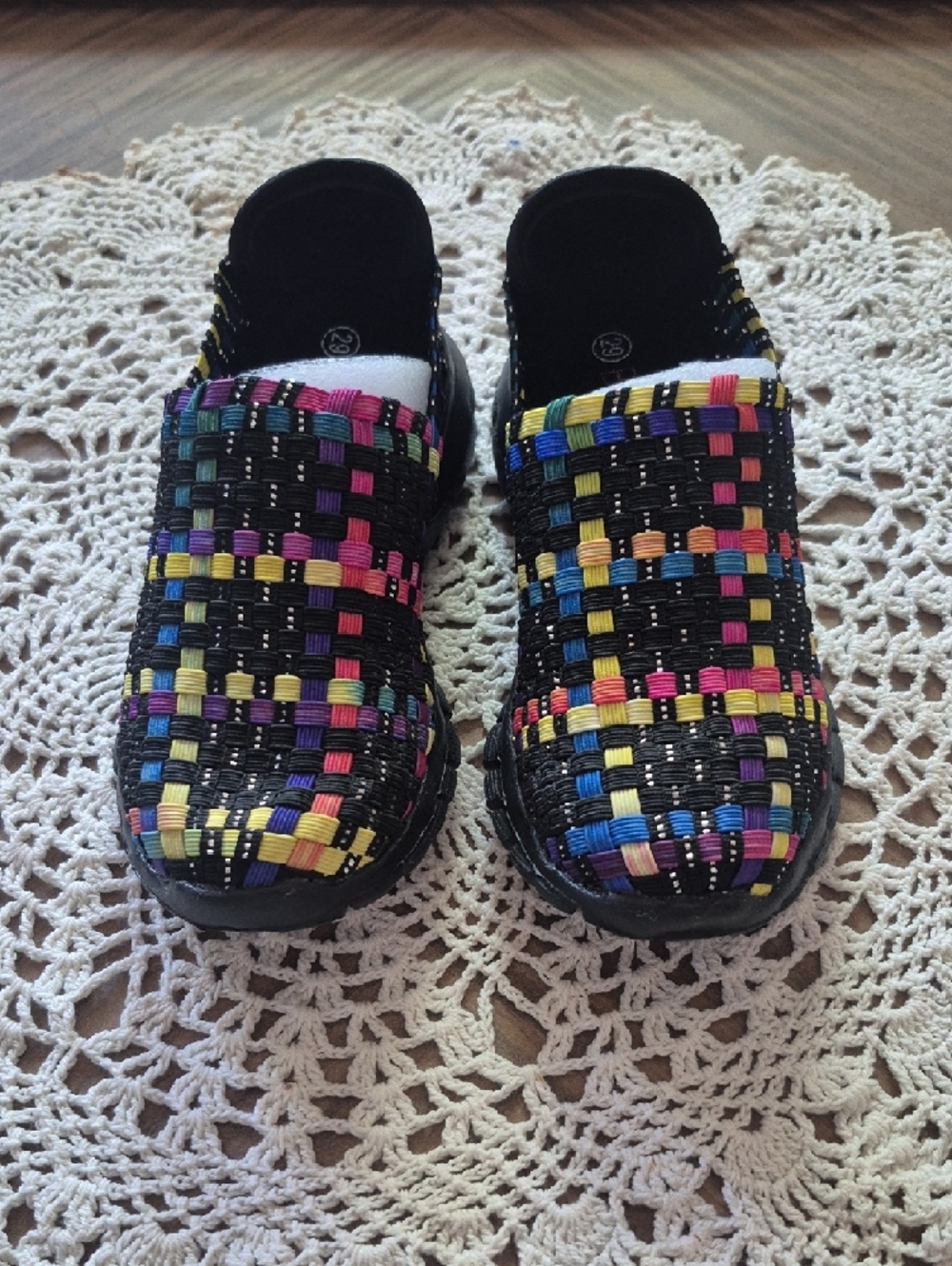 bernie mev. Kids Black Woven Slip-On Sneakers with Multicolor Accents